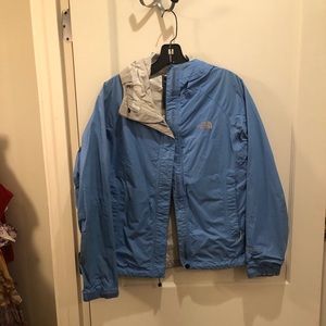 North face blue hooded rain jacket